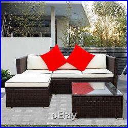 3 Piece Patio Sectional Wicker Rattan Outdoor Furniture Sofa Set Blue/Beige