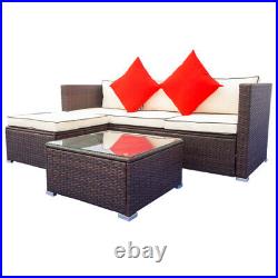 3 Piece Patio Sectional Wicker Rattan Outdoor Furniture Sofa Set with Cushions