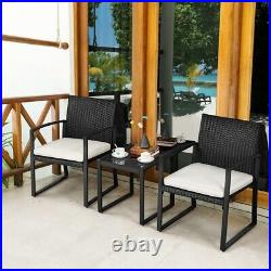 3 Piece Rattan Patio Bistro Set Outdoor Wicker Furniture Set for Garden Balcony
