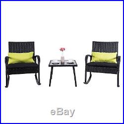 3 Piece Rocking Chair Bistro Set Wicker Rattan Furniture With Glass Coffee Table
