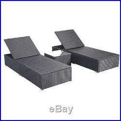 3 Piece Wicker Rattan Chaise Lounge Chair Set Patio Steel Furniture Black Wicker