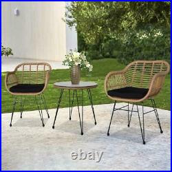 3 Pieces Cute Outdoor Patio Wicker Sets Bistro Set Rattan Chair with Cushions New