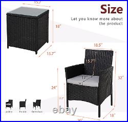 3 Pieces Outdoor Patio Furniture Set Wicker Chairs & Table (Black)