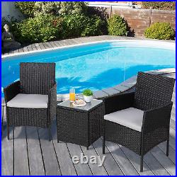 3 Pieces Outdoor Patio Furniture Set Wicker Chairs & Table (Black)