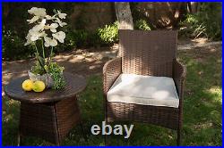 3 Pieces Outdoor Patio Rattan Furniture Set Coffee Table Cushioned Sofa, Beige