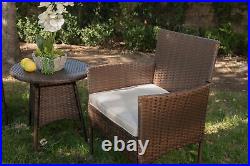 3 Pieces Outdoor Patio Rattan Furniture Set Coffee Table Cushioned Sofa, Beige