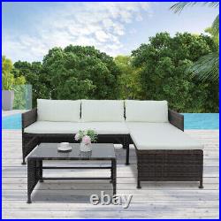 3 Pieces Outdoor Sectional Sofa Set Chaise Lounge Wicker Patio Furniture Garden