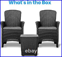 3 Pieces Outdoor Wicker Patio Furniture Modern Rattan Chair Conversation Sets wi