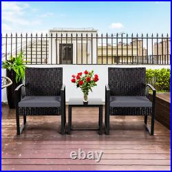 3 Pieces PE Rattan Wicker Chairs Outdoor Patio Dining Furniture Set with Table