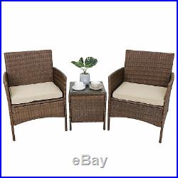 3 Pieces PE Rattan Wicker Chairs with Table Outdoor Patio Porch Furniture Sets