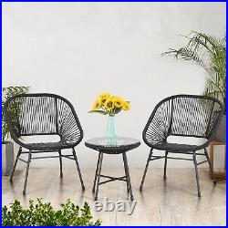 3 Pieces Patio Bistro Furniture Set Outdoor Wicker Conversation Chair Table Set