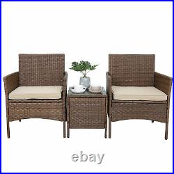 3 Pieces Patio Bistro Furniture Sets PE Rattan Wicker Chairs with Cushions