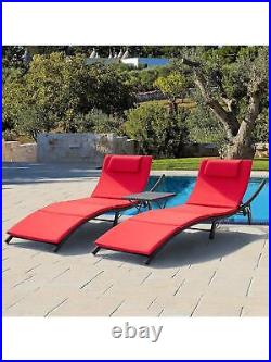 3 Pieces Patio Chaise Lounge Chair Set Outdoor Pool Reclining Chair with Table