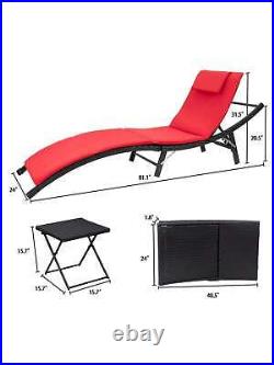 3 Pieces Patio Chaise Lounge Chair Set Outdoor Pool Reclining Chair with Table