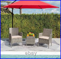 3 Pieces Patio Furniture PE Rattan Wicker Chair Conversation Set, Gray and Beige