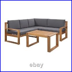 3 Pieces Patio Sectional Ser Outdoor Furniture Set Acacia Wood Ideal for Indoor