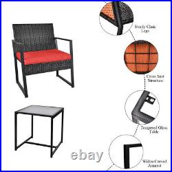 3 Pieces Patio Wicker Conversation Sets Bistro Set Rattan Chair with Cushions