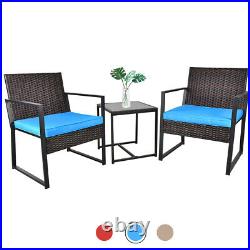 3 Pieces Patio Wicker Conversation Sets Bistro Set Rattan Chair with Cushions