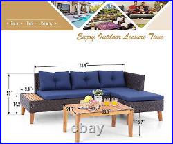 3 Pieces Patio Wicker Furniture Outdoor Rattan Sofa Conversation Set with Table
