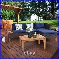 3 Pieces Patio Wicker Furniture Outdoor Rattan Sofa Conversation Set with Table