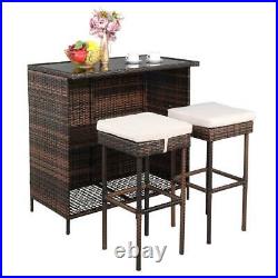 3 Pieces Rattan Wicker Bar Set Patio Outdoor Table & 2 Stools Furniture Lawn NEW