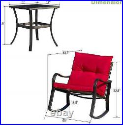 3 Pieces Rocking Bistro Set Outdoor Wicker Rocking Chair Set Steel with Cushions
