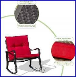 3 Pieces Rocking Bistro Set Outdoor Wicker Rocking Chair Set Steel with Cushions