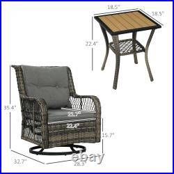 3 Pieces Wicker Bistro Set, Rocking Patio Furniture Set