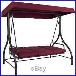 3 Seat Canopy Swing Converting Outdoor Hammock Patio Deck Burgundy Furniture New