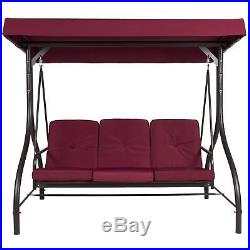 3 Seat Canopy Swing Converting Outdoor Hammock Patio Deck Burgundy Furniture New