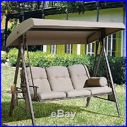 3 Seat Covered Patio Swing Canopy Free Standing Steel Patio Garden Deck Porch