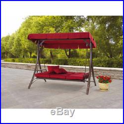 3 Seat Daybed Swing Red Outdoor Patio Furniture Porch Deck Garden Pool Hanging