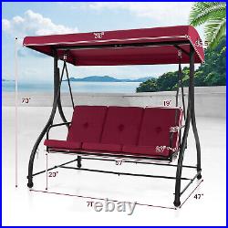 3-Seat Outdoor Converting Patio Swing Glider Adjustable Canopy Porch Swing Wine