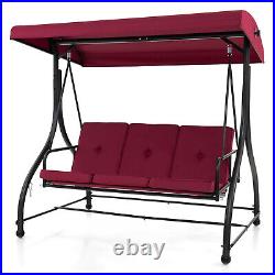 3-Seat Outdoor Converting Patio Swing Glider Adjustable Canopy Porch Swing Wine