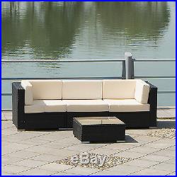 3 Seat Outdoor Rattan Wicker 4PCS Set Garden Patio Furniture Lawn Sofa Cushioned