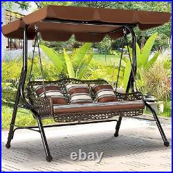 3-Seat Porch Swing Hammock Bench Lounge Chair Steel Padded Outdoor with Canopy