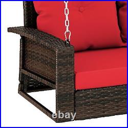 3 Seat Porch Swing Hanging Patio Chair Rattan Wicker Waterproof With Soft Cushion