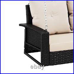3 Seat Porch Swing Rattan Wicker Patio Hanging Chair Waterproof With Cushion