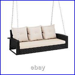 3 Seat Porch Swing Rattan Wicker Patio Hanging Chair Waterproof With Cushion