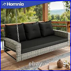 3 Seat Porch Swing Rattan Wicker Patio Swing Lounge Hanging With Cushion Pillows