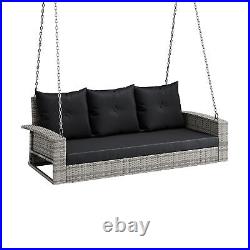3 Seat Porch Swing Rattan Wicker Patio Swing Lounge Hanging With Cushion Pillows