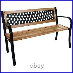 3 Seater Garden Bench Outdoor Patio Furniture Wooden Slats Metal Legs Lattice