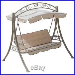 3 Seats Hammock Swing Canopy Deluxe Chair Outdoor Patio Furniture Beige NEW