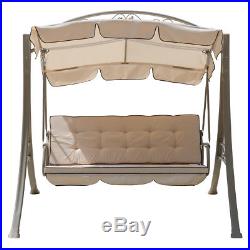 3 Seats Hammock Swing Canopy Deluxe Chair Outdoor Patio Furniture Beige NEW