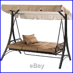 3 Seats Porch Swing Canopy Hammock Outdoor Convertible Furniture Convert Bed