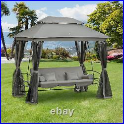 3 in 1 Patio Swing Chair Gazebo Canopy Daybed Hammock Outdoor Furniture Grey