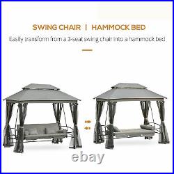 3 in 1 Patio Swing Chair Gazebo Canopy Daybed Hammock Outdoor Furniture Grey