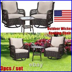 3pc Outdoor Wicker Rocking Chair Rattan Patio Garden Furniture with Cushions Beige