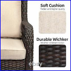 3pc Outdoor Wicker Rocking Chair Rattan Patio Garden Furniture with Cushions Beige