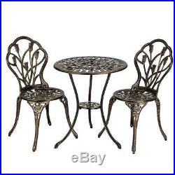 3pc Patio Bistro Furniture Set Outdoor Garden Iron Table Chair Bronze